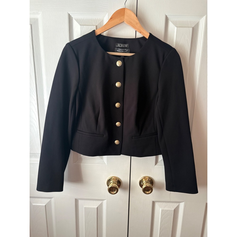 J. CREW Cropped Louisa Lady Jacket Black Mario‎ Bellucci Italian Ponte Knit 4